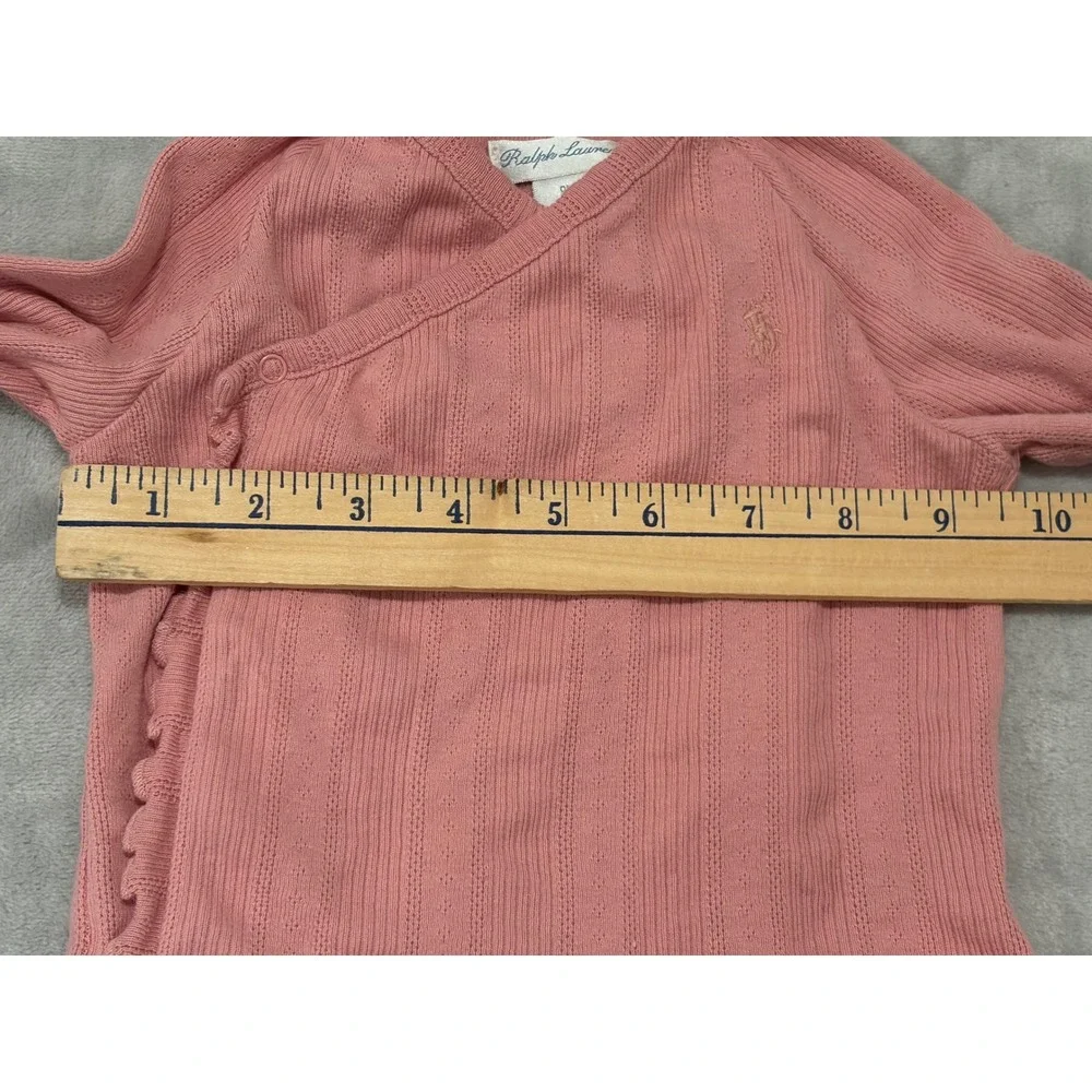 Ralph Lauren‎ Baby Girl Pink Pointelle Wrap Top Side Snap Ruffle 9M Long Sleeve